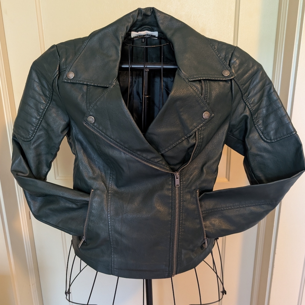 Noisy may Forest Green Vegan Leather Jacket Moto Style